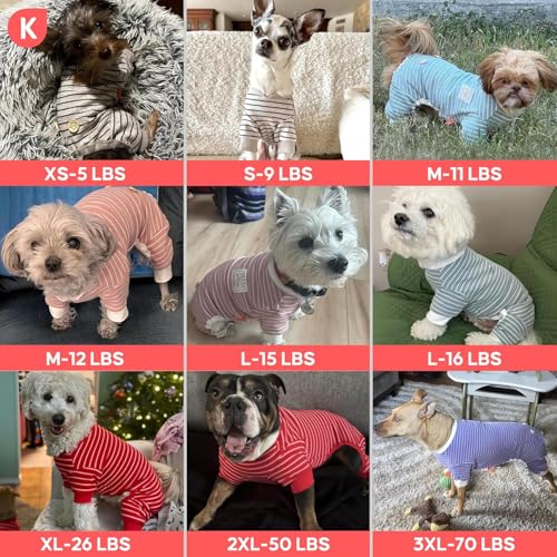 KYEESE Dog Pajamas Soft Striped Pet Jumpsuit Lightweight Doggie Jammies 4 Legs Dog Clothes Stretchable Pajamas Breathable Cozy Outfit Comfortable Onesie Sleepwear for Small Dogs, Green Striped, Large