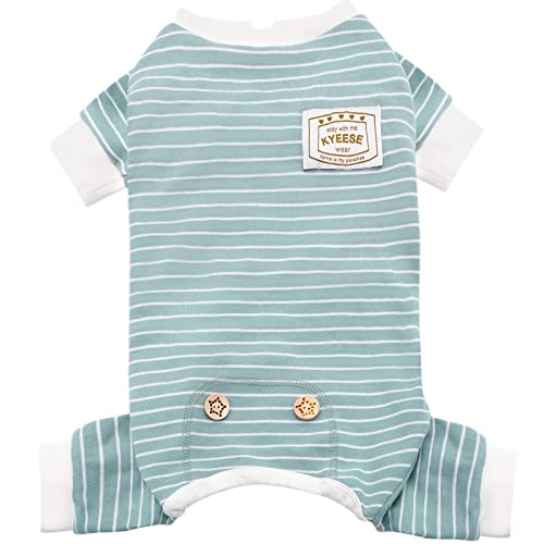 KYEESE Dog Pajamas Soft Striped Pet Jumpsuit Lightweight Doggie Jammies 4 Legs Dog Clothes Stretchable Pajamas Breathable Cozy Outfit Comfortable Onesie Sleepwear for Small Dogs, Green Striped, Large
