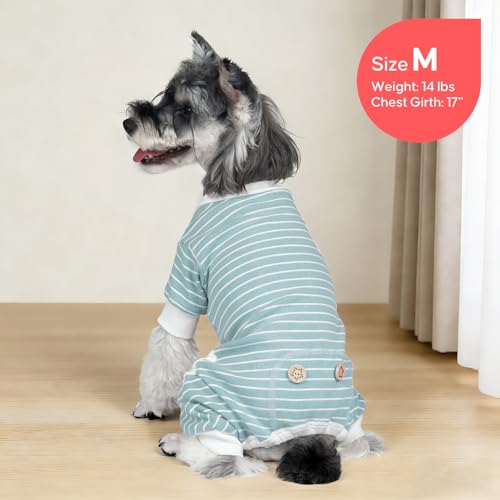 KYEESE Dog Pajamas Soft Striped Pet Jumpsuit Lightweight Doggie Jammies 4 Legs Dog Clothes Stretchable Pajamas Breathable Cozy Outfit Comfortable Onesie Sleepwear for Small Dogs, Green Striped, Large