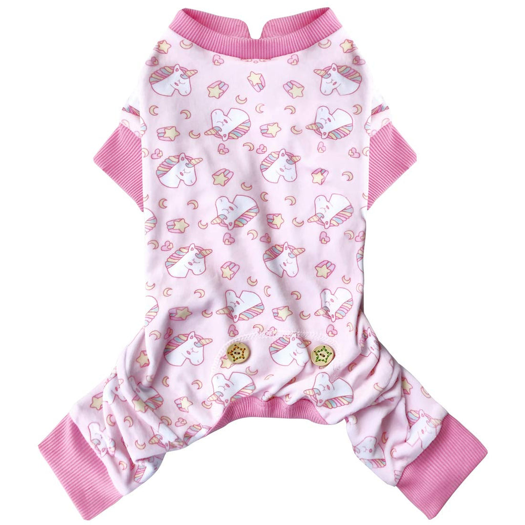 KYEESE Large Dog Pajamas – Soft Stretchy Velvet Onesie with Pink Unicorn Print for Small Breeds (15-22 lbs)