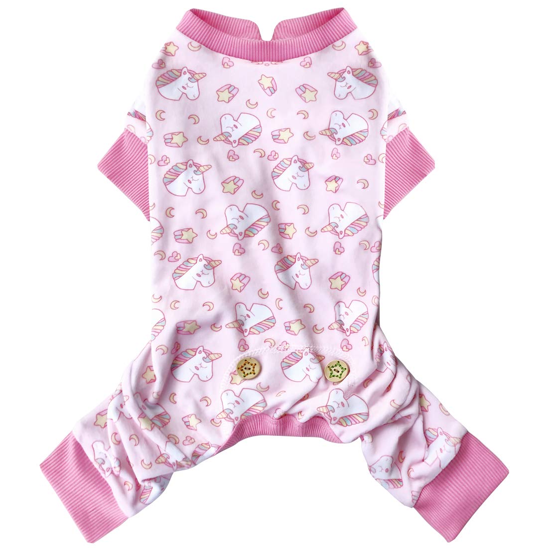 KYEESE Large Dog Pajamas – Soft Stretchy Velvet Onesie with Pink Unicorn Print for Small Breeds (15-22 lbs)
