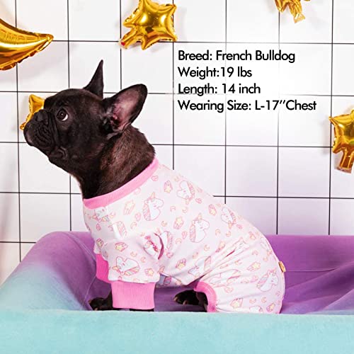 KYEESE Large Dog Pajamas – Soft Stretchy Velvet Onesie with Pink Unicorn Print for Small Breeds (15-22 lbs)