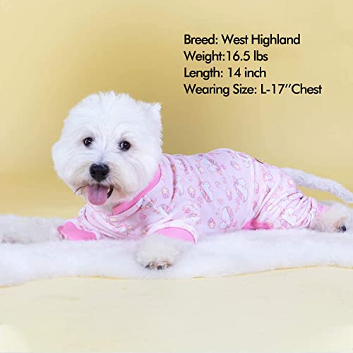 KYEESE Large Dog Pajamas – Soft Stretchy Velvet Onesie with Pink Unicorn Print for Small Breeds (15-22 lbs)