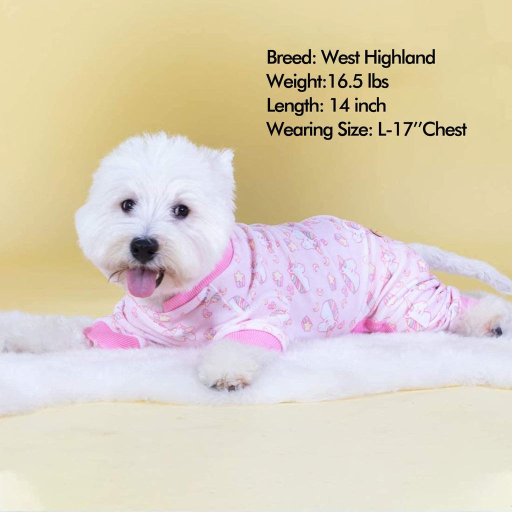 KYEESE Large Dog Pajamas – Soft Stretchy Velvet Onesie with Pink Unicorn Print for Small Breeds (15-22 lbs)