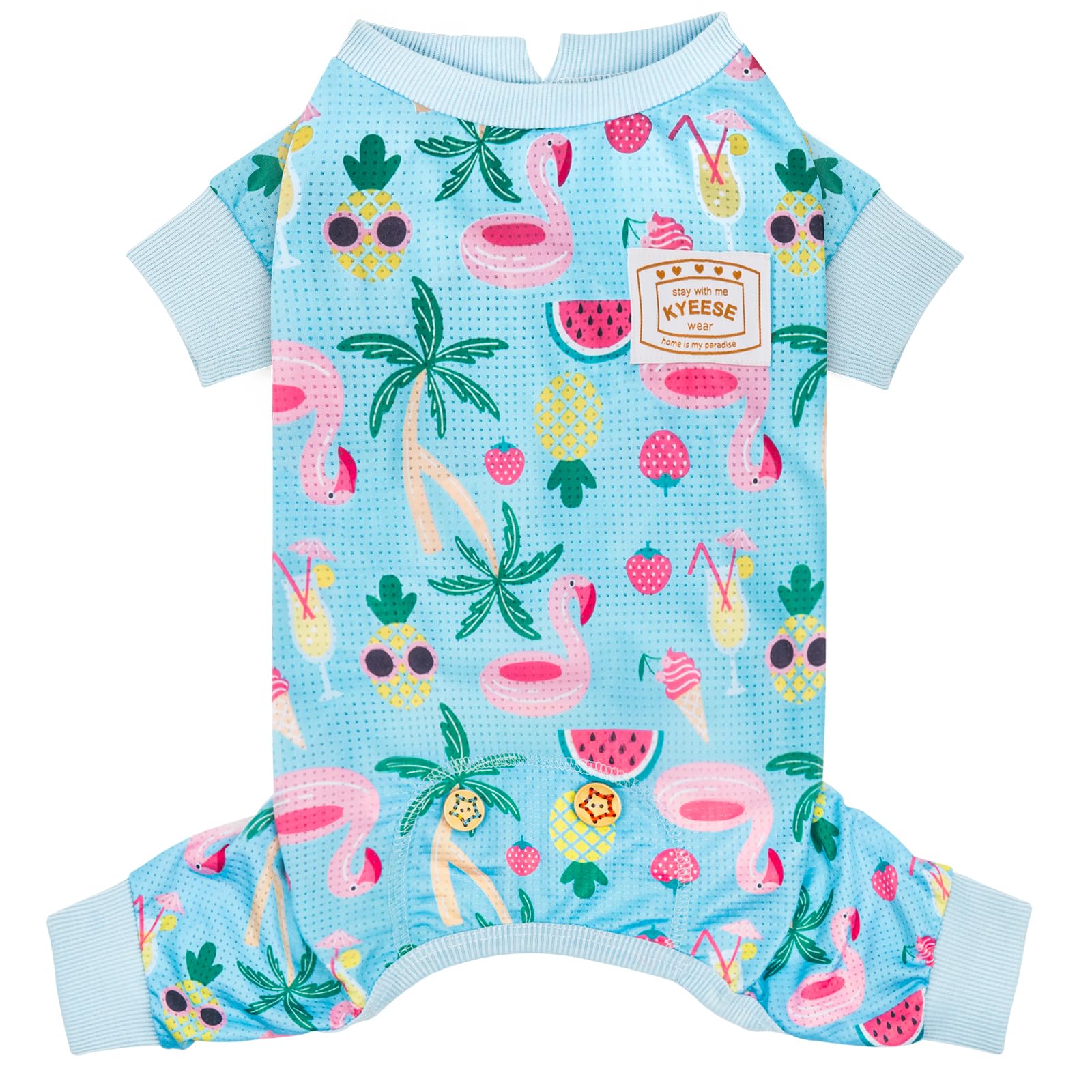 KYEESE Lightweight Mesh Dog Pajamas for Small Dogs – Breathable Summer Sleepwear with Sun Protection, Flamingo, Size L