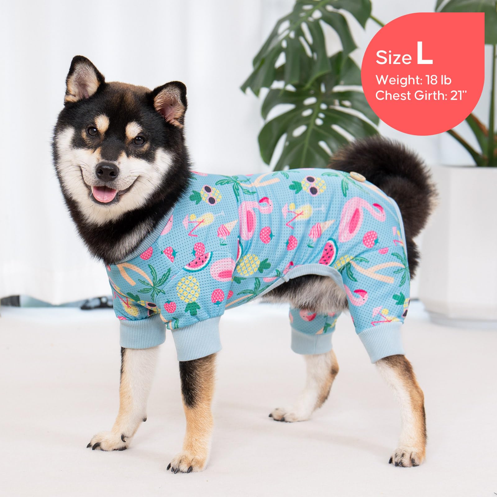 KYEESE Lightweight Mesh Dog Pajamas for Small Dogs – Breathable Summer Sleepwear with Sun Protection, Flamingo, Size L