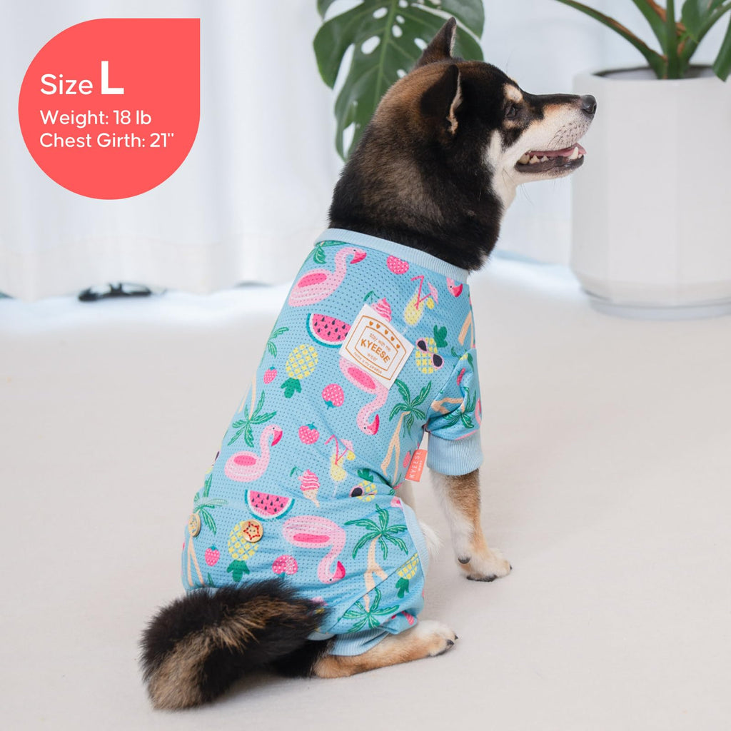 KYEESE Lightweight Mesh Dog Pajamas for Small Dogs – Breathable Summer Sleepwear with Sun Protection, Flamingo, Size L