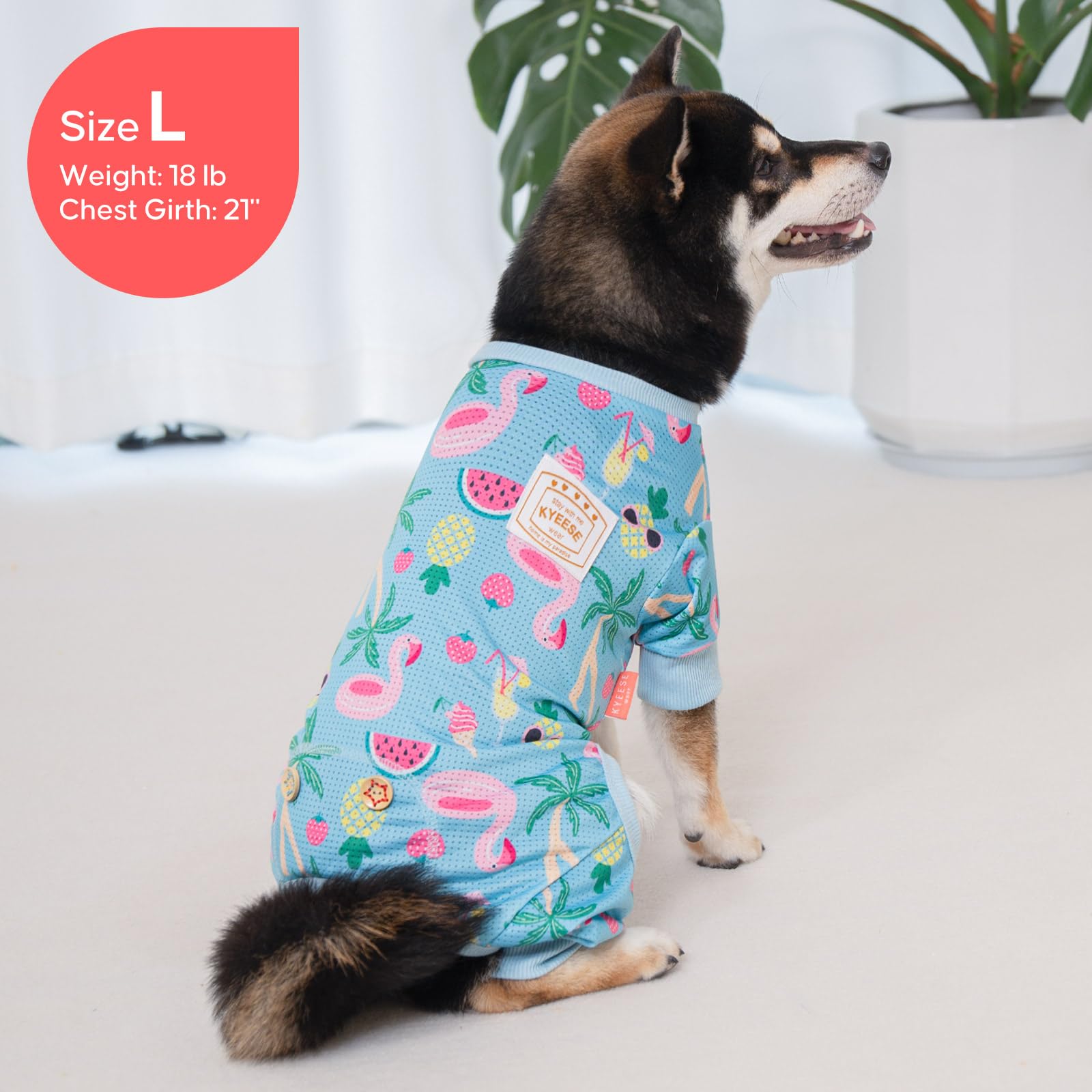 KYEESE Lightweight Mesh Dog Pajamas for Small Dogs – Breathable Summer Sleepwear with Sun Protection, Flamingo, Size L