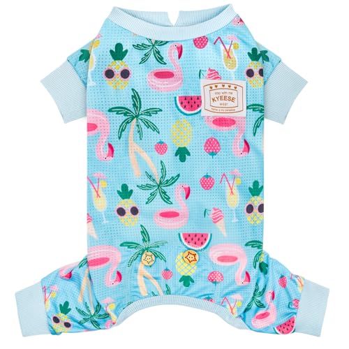 KYEESE Lightweight Mesh Dog Pajamas for Small Dogs – Breathable Summer Sleepwear with Sun Protection, Flamingo, Size L