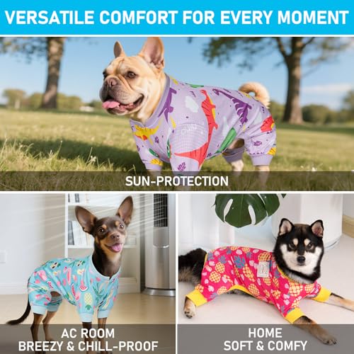 KYEESE Lightweight Mesh Dog Pajamas for Small Dogs – Breathable Summer Sleepwear with Sun Protection, Flamingo, Size L