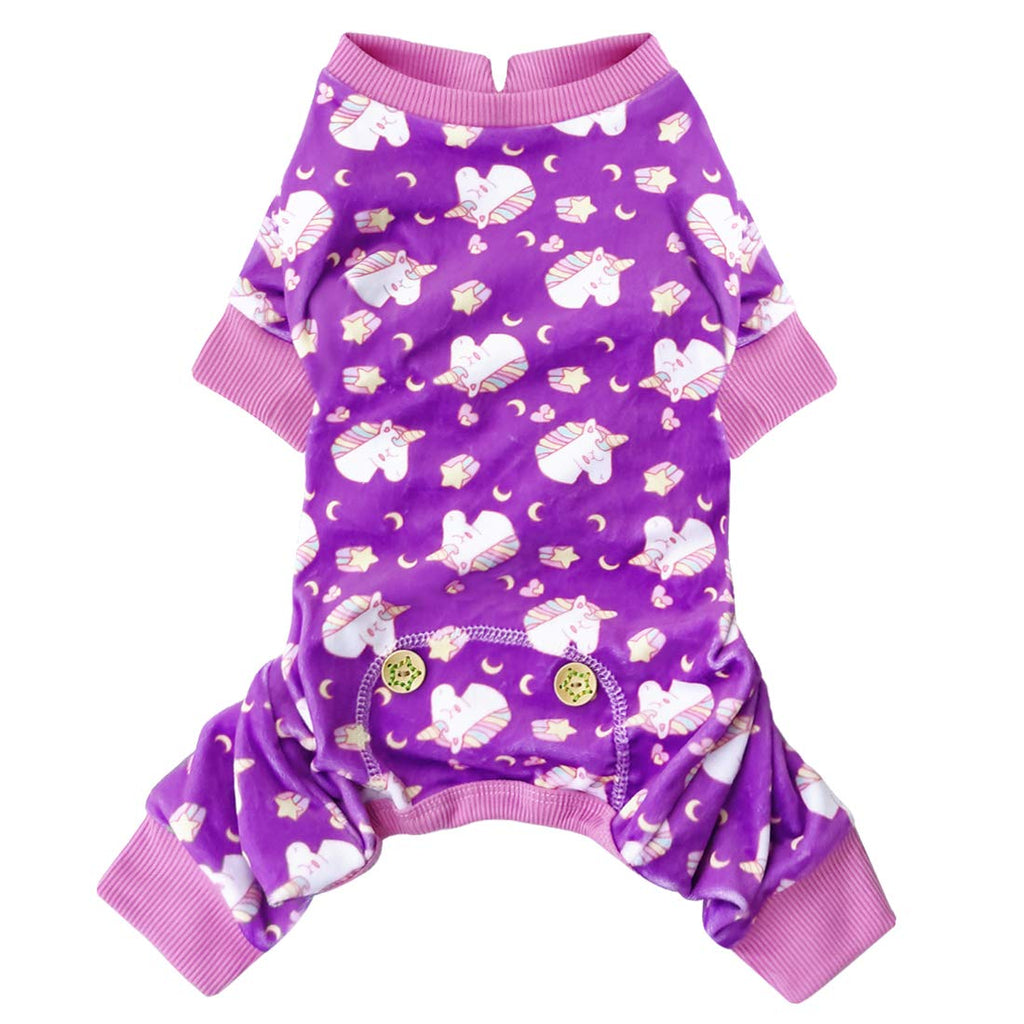KYEESE Medium Dog Pajamas - Soft Velvet Unicorn Onesie for Small Dogs (11-15 lbs)