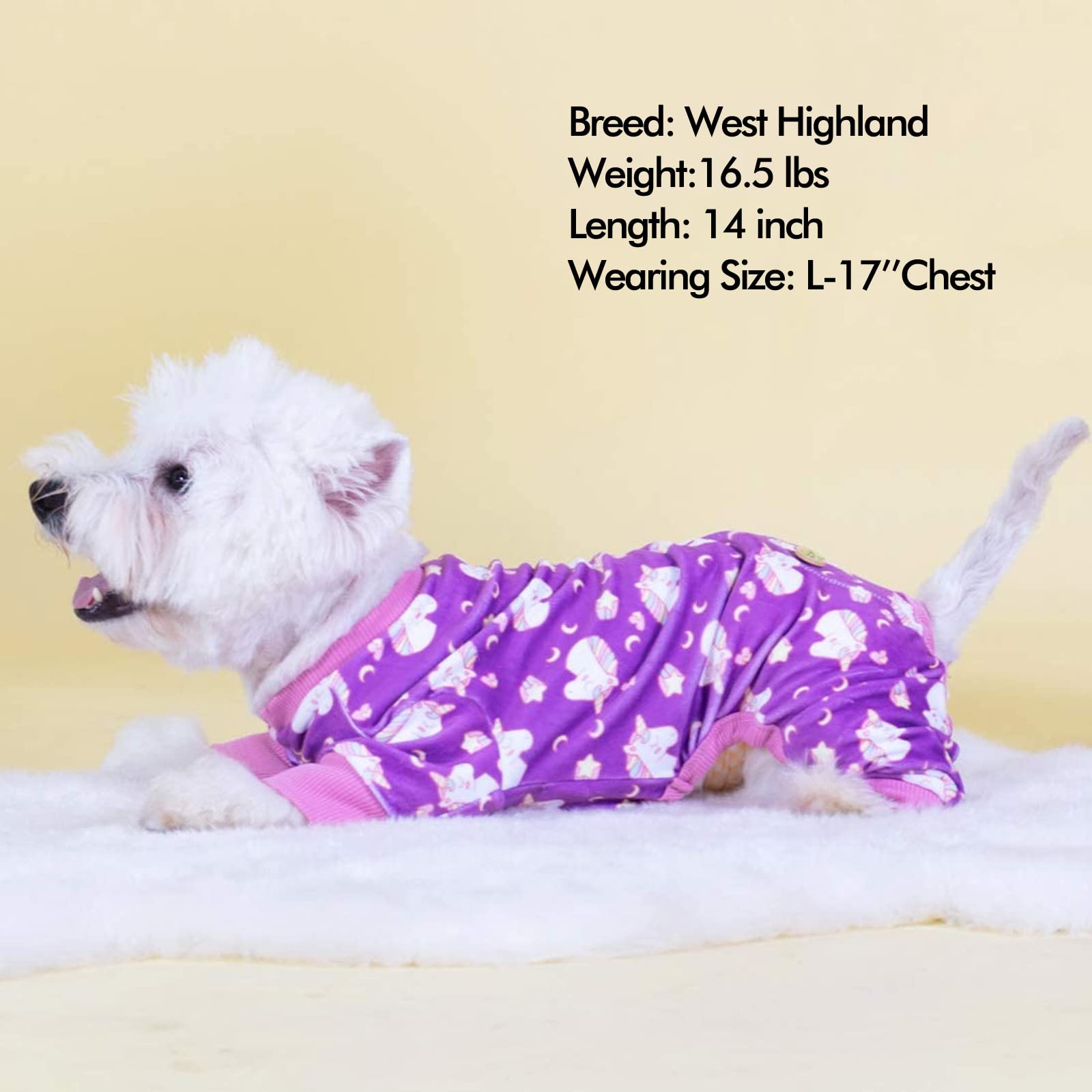 KYEESE Medium Dog Pajamas - Soft Velvet Unicorn Onesie for Small Dogs (11-15 lbs)