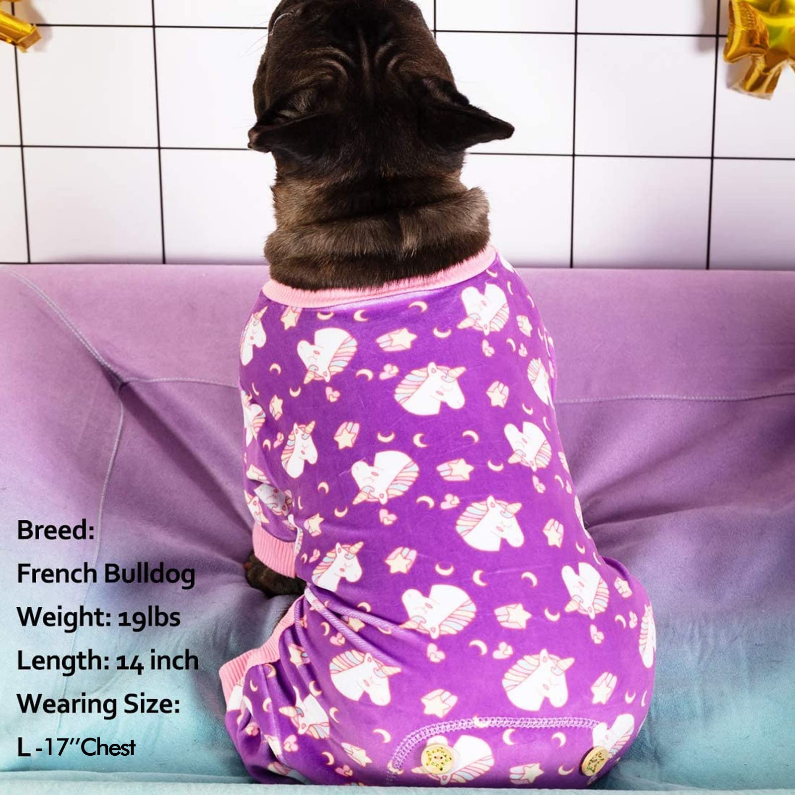KYEESE Medium Dog Pajamas - Soft Velvet Unicorn Onesie for Small Dogs (11-15 lbs)