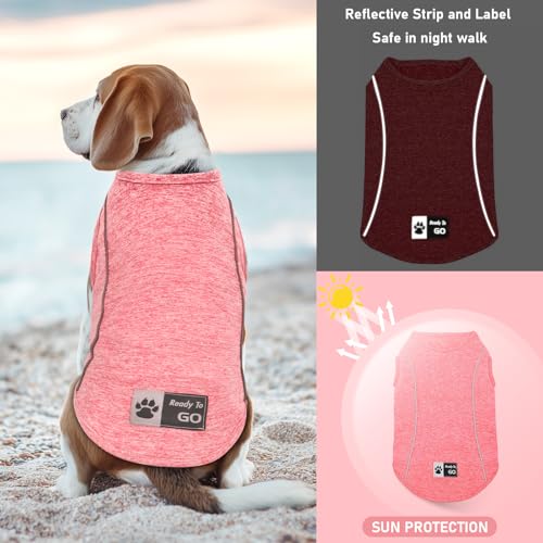 KYEESE Reflective Dog Shirt - Lightweight Sun Protection Tank Top for Small Dogs, Coral Red, Large (13-19 lbs)