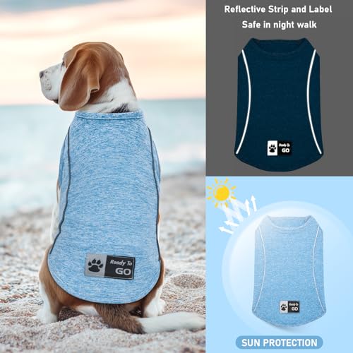 KYEESE Reflective Dog Shirt – Lightweight Sun Protection Tee for Medium & Large Dogs, Blue, 2XL