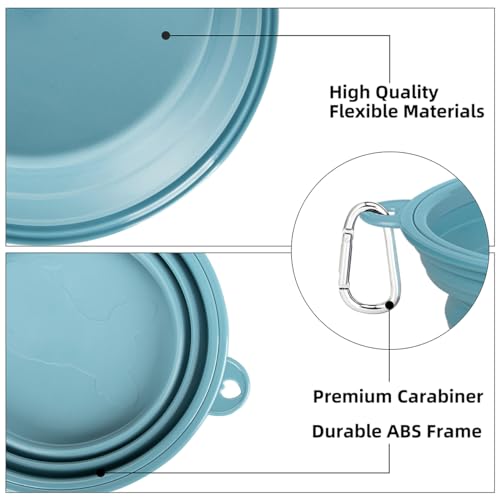 Kytely Collapsible Dog Bowls 2 Pack - X-Large 1500ml Portable Pet Food & Water Bowl for Travel, Hiking, Camping - Foldable Feeding Dish with Carabiner Clip for Dogs & Cats (Blue & Grey)