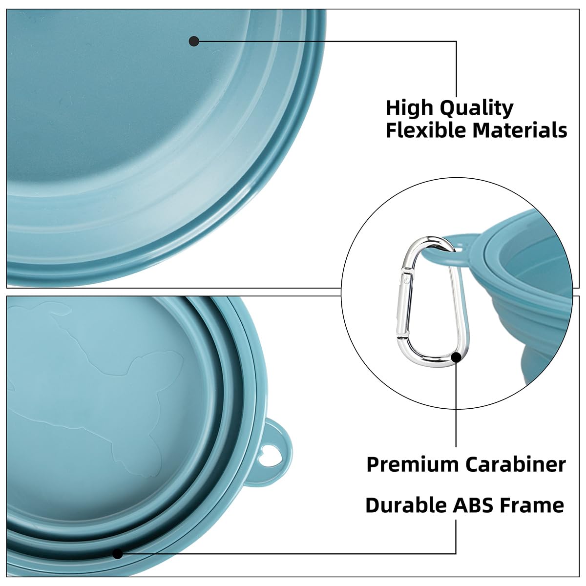 Kytely Collapsible Dog Bowls 2 Pack - X-Large 1500ml Portable Pet Food & Water Bowl for Travel, Hiking, Camping - Foldable Feeding Dish with Carabiner Clip for Dogs & Cats (Blue & Grey)