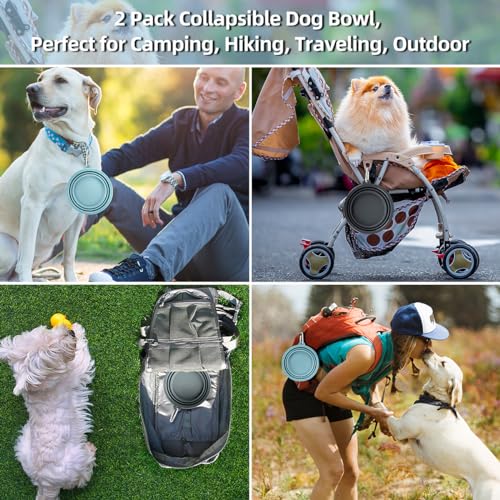 Kytely Collapsible Dog Bowls 2 Pack - X-Large 1500ml Portable Pet Food & Water Bowl for Travel, Hiking, Camping - Foldable Feeding Dish with Carabiner Clip for Dogs & Cats (Blue & Grey)