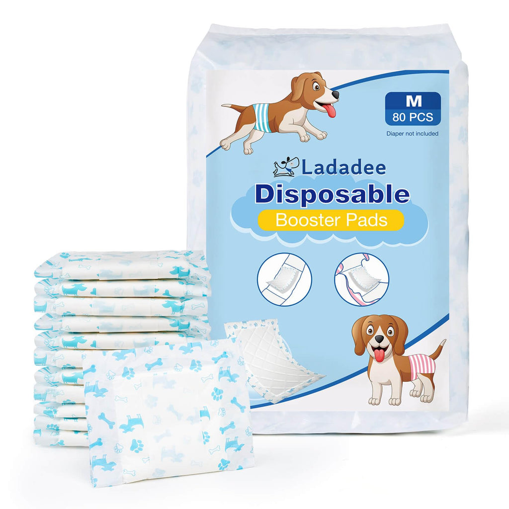 Ladadee Disposable Dog Diaper Booster Pads, 80 Count - Absorbent Liners for Male & Female Dogs