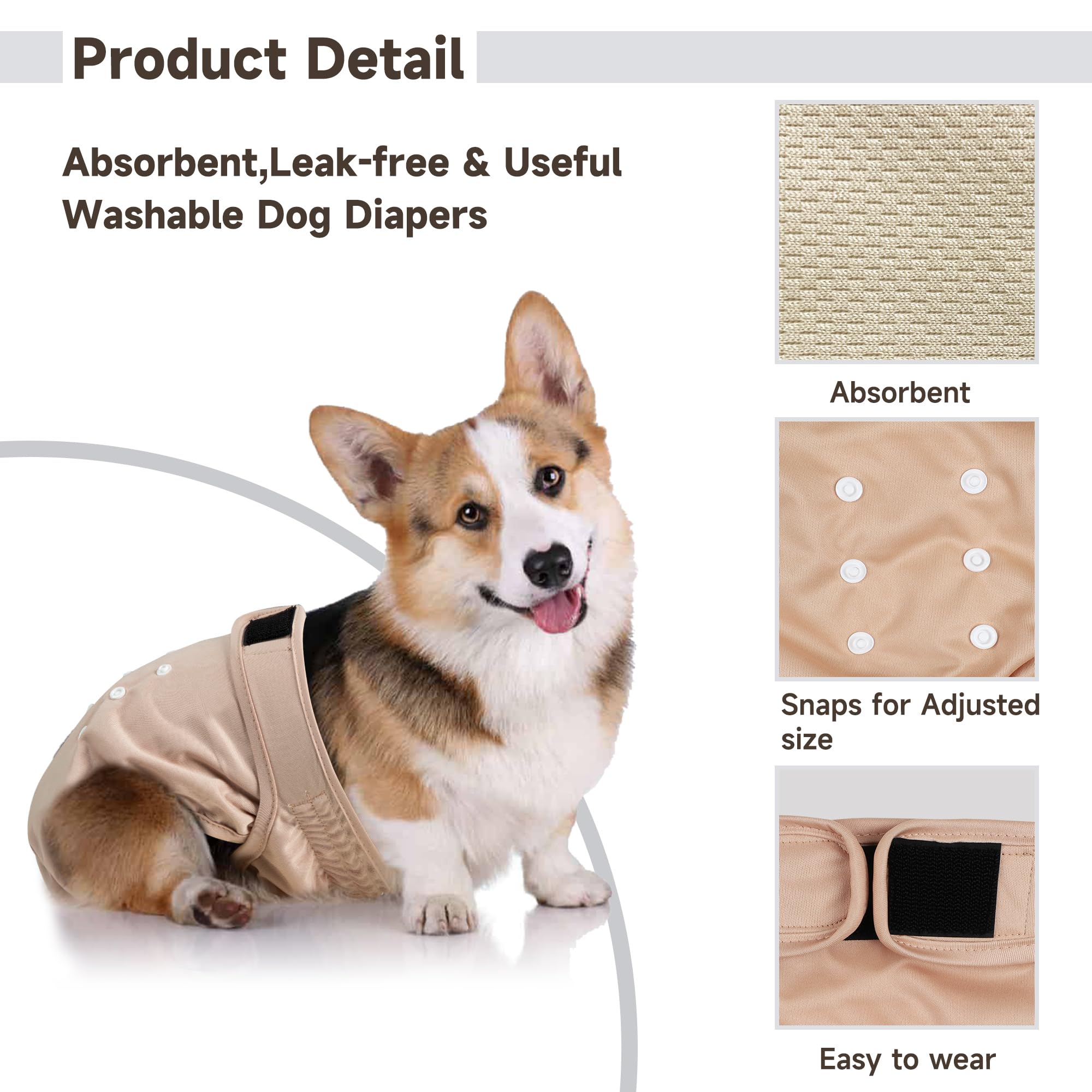 Langsprit Medium Female Dog Diapers No Tail Hole - Reusable Washable for French Bulldogs, Heat, Incontinence