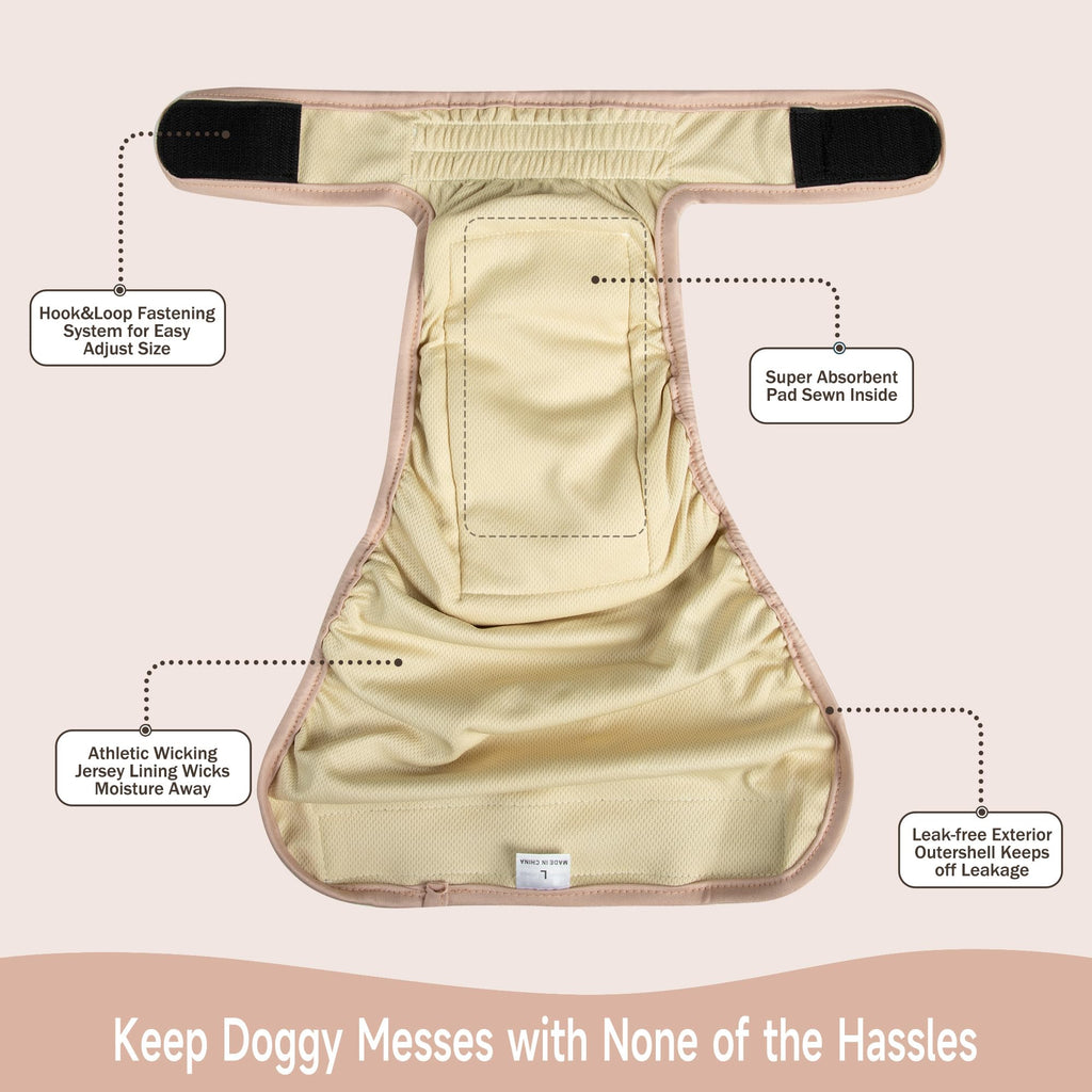 Langsprit Medium Female Dog Diapers No Tail Hole - Reusable Washable for French Bulldogs, Heat, Incontinence