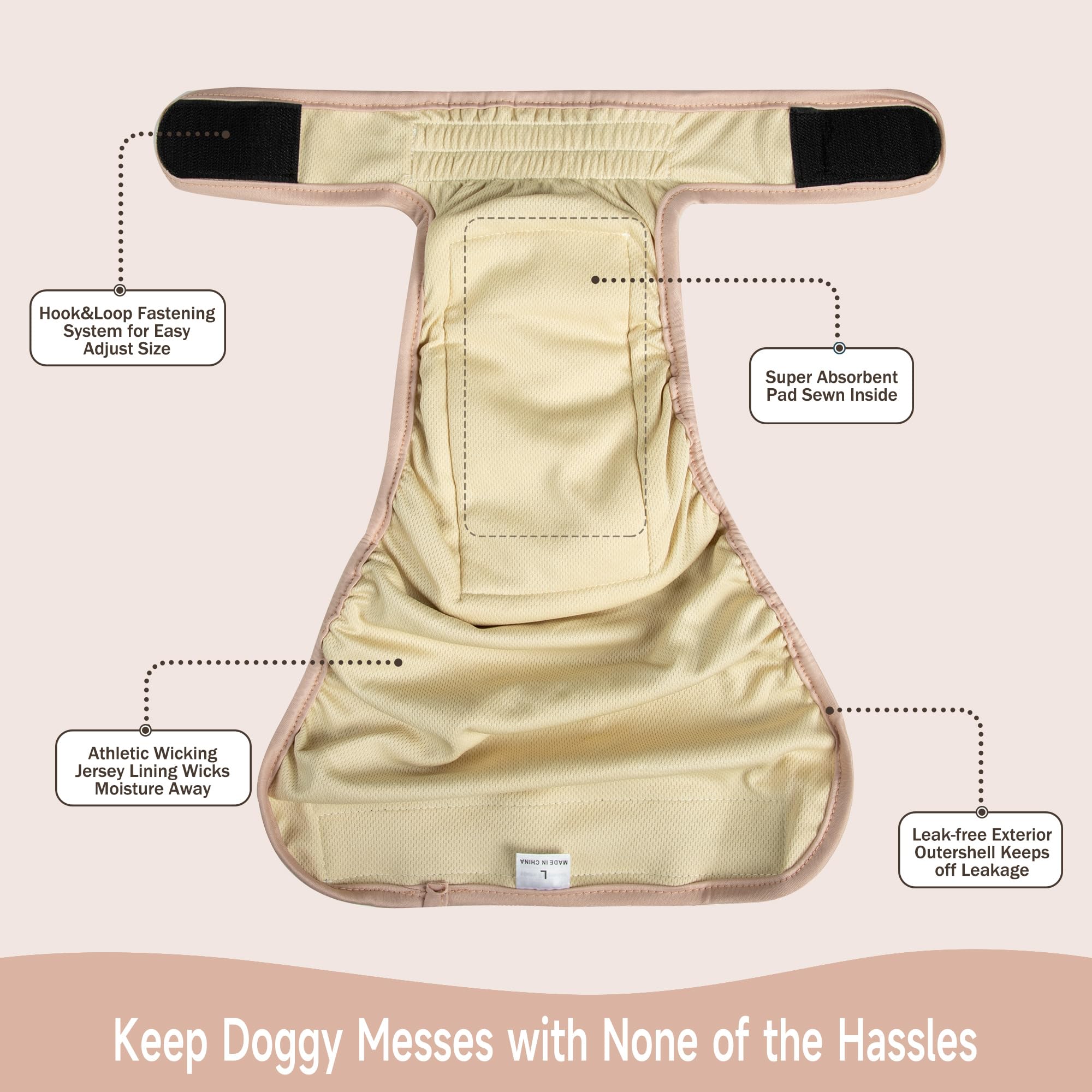 Langsprit Medium Female Dog Diapers No Tail Hole - Reusable Washable for French Bulldogs, Heat, Incontinence