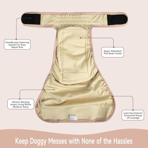 Langsprit Medium Female Dog Diapers No Tail Hole - Reusable Washable for French Bulldogs, Heat, Incontinence