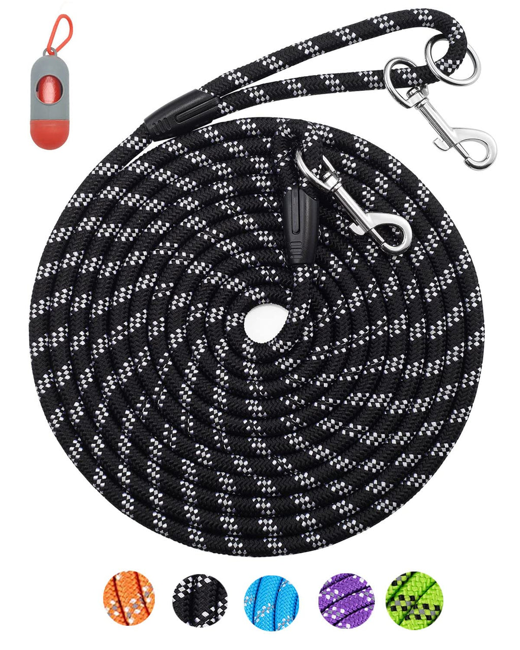 Lanwandeng Long Dog Leash 30FT Reflective Rope for Training, Heavy Duty Nylon Lead for Large Medium Small Dogs
