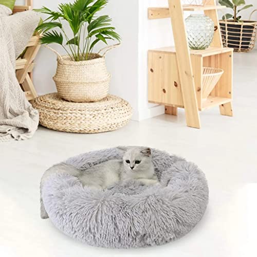 Large 24-Inch Donut Cat Bed with Faux Fur – Washable Round Bed for Small Dogs & Cats