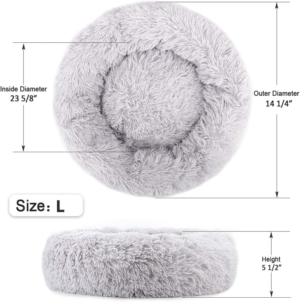 Large 24-Inch Donut Cat Bed with Faux Fur – Washable Round Bed for Small Dogs & Cats