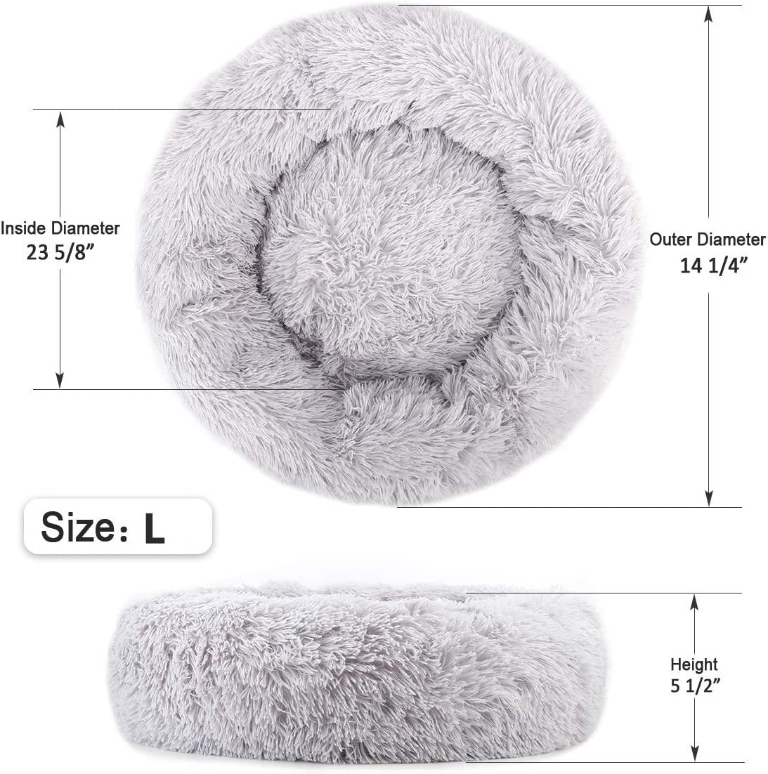 Large 24-Inch Donut Cat Bed with Faux Fur – Washable Round Bed for Small Dogs & Cats