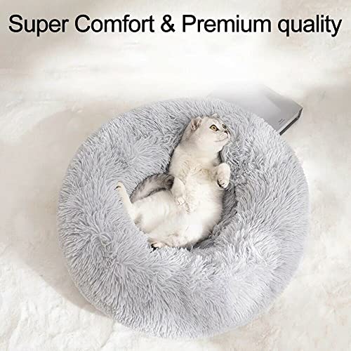 Large 24-Inch Donut Cat Bed with Faux Fur – Washable Round Bed for Small Dogs & Cats