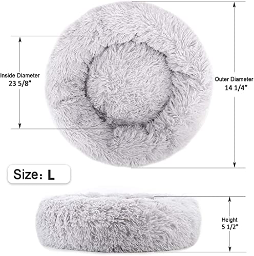 Large 24-Inch Donut Cat Bed with Faux Fur – Washable Round Bed for Small Dogs & Cats