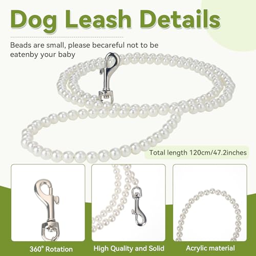 Large Dog Wedding Flower Collar & Pearl Beaded Leash Set – Elegant White Floral Attire for Pets