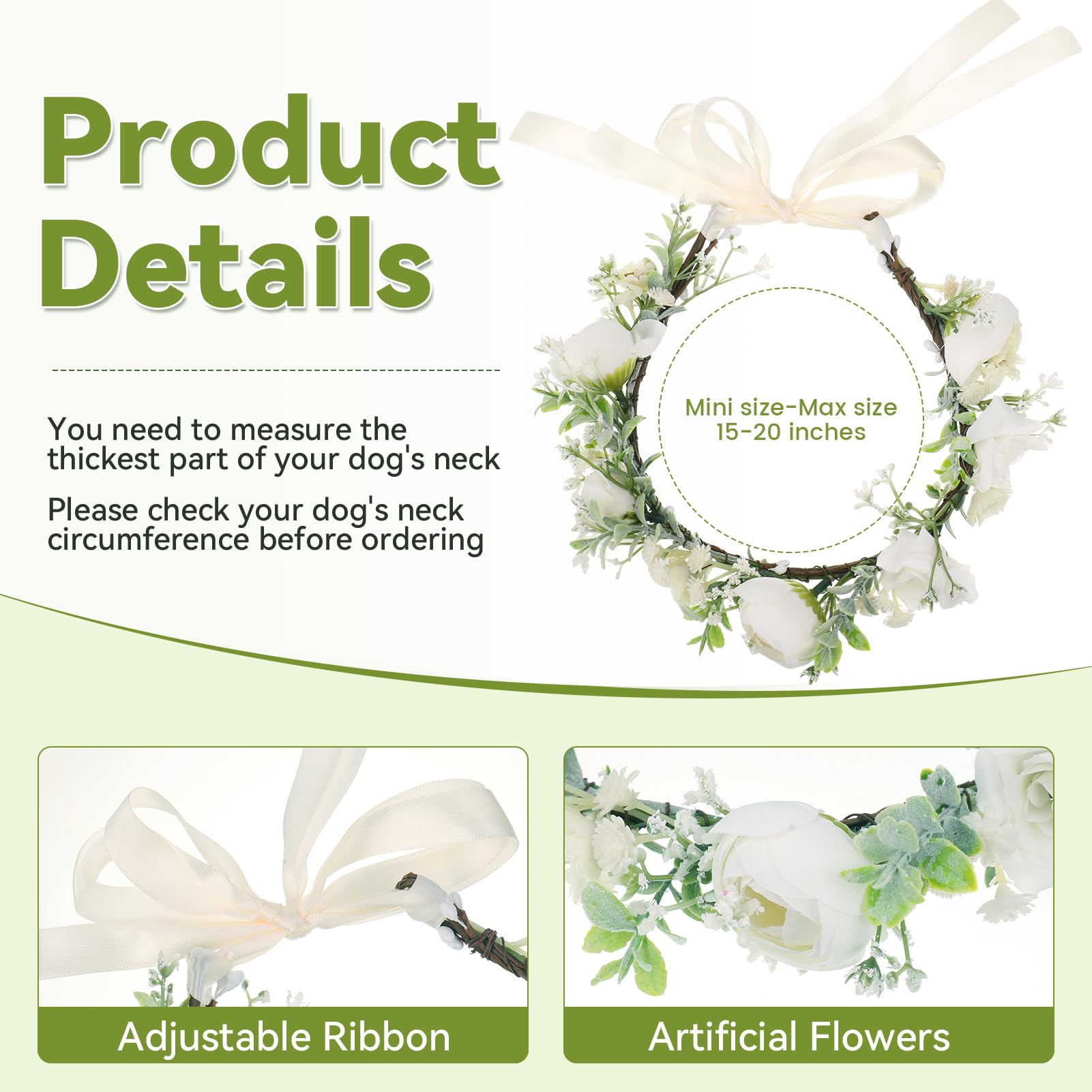 Large Dog Wedding Flower Collar & Pearl Beaded Leash Set – Elegant White Floral Attire for Pets