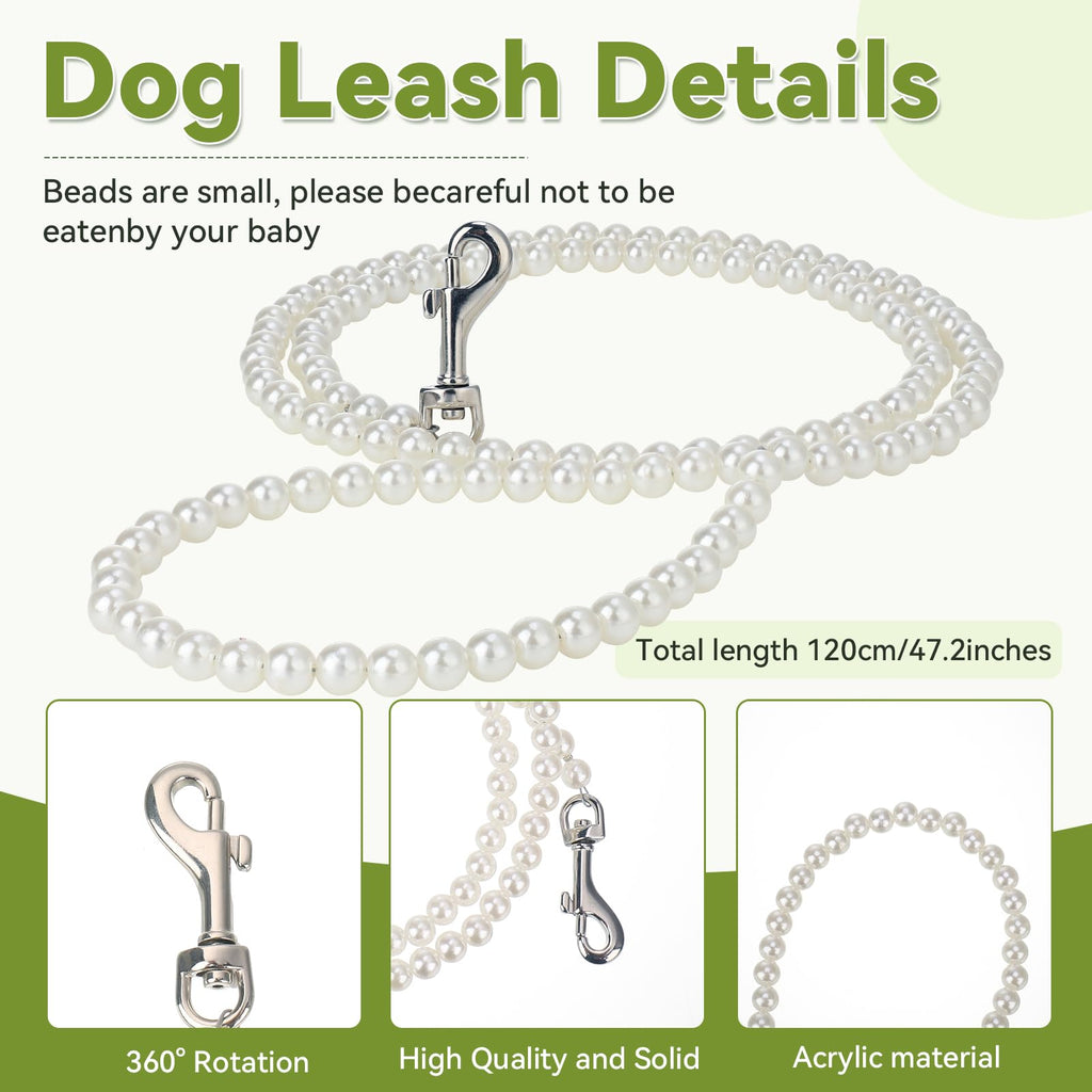 Large Dog Wedding Flower Collar & Pearl Beaded Leash Set – Elegant White Floral Attire for Pets