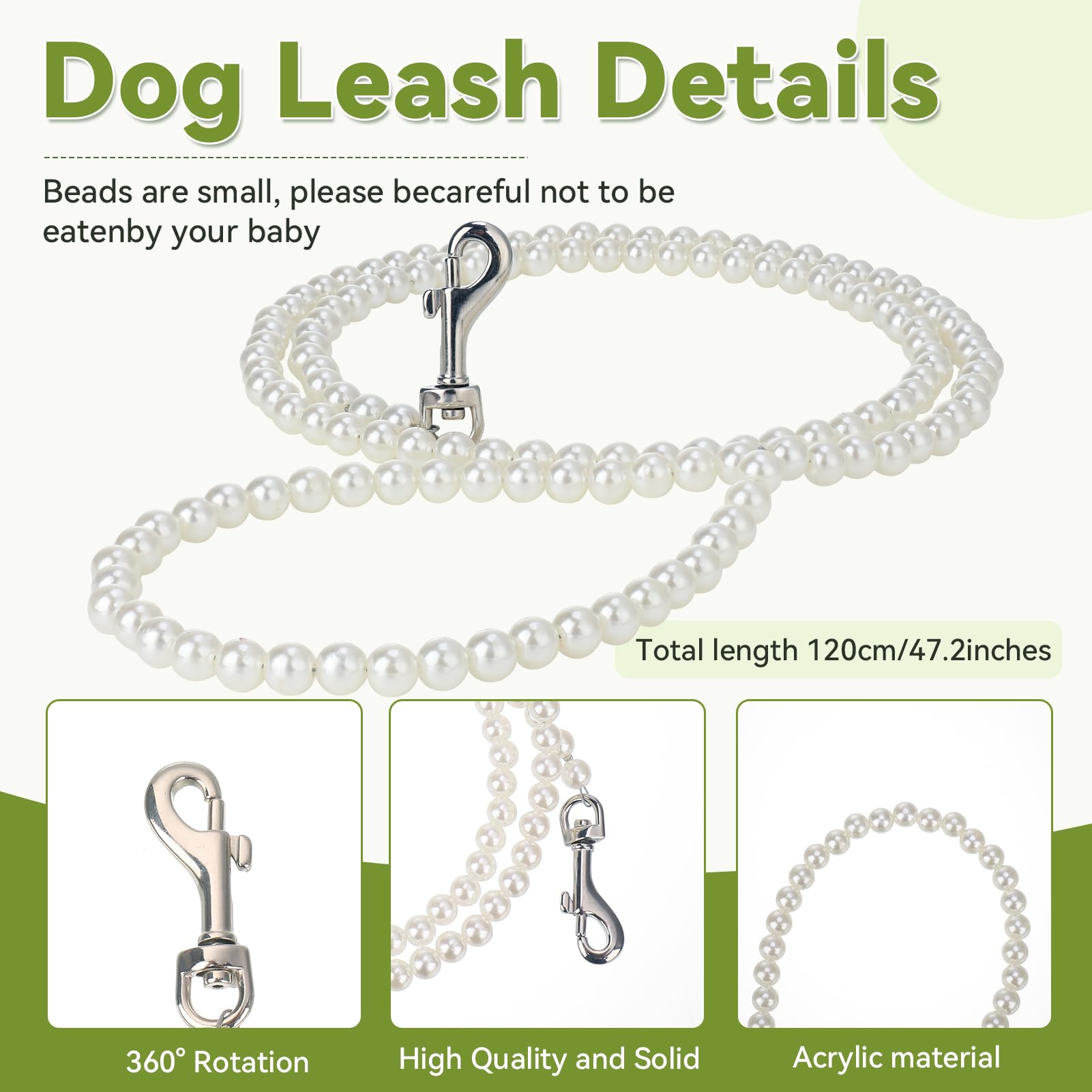 Large Dog Wedding Flower Collar & Pearl Beaded Leash Set – Elegant White Floral Attire for Pets