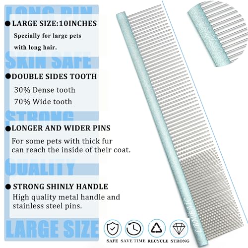 LBMBAIC 10-Inch Large Dog Metal Grooming Comb – Double-Sided for Shedding & Matted Hair (Blue)