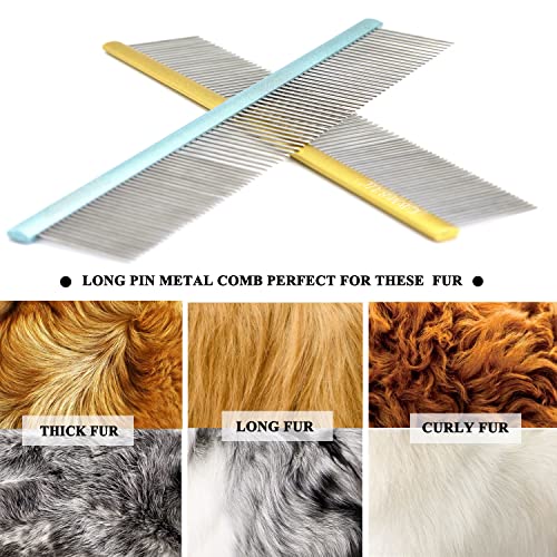 LBMBAIC 10-Inch Large Dog Metal Grooming Comb – Double-Sided for Shedding & Matted Hair (Blue)