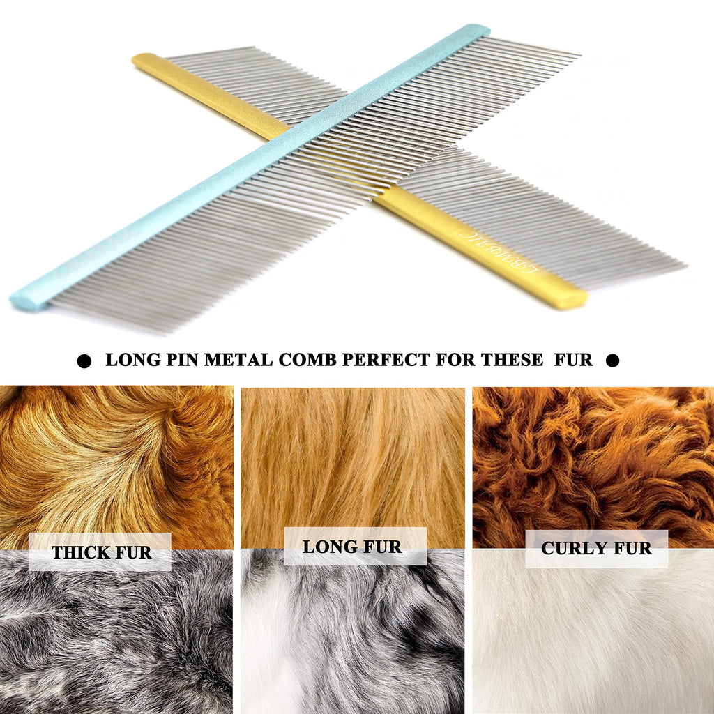 LBMBAIC 10-Inch Large Dog Metal Grooming Comb – Double-Sided for Shedding & Matted Hair (Blue)