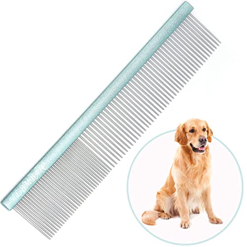 LBMBAIC 10-Inch Large Dog Metal Grooming Comb – Double-Sided for Shedding & Matted Hair (Blue)