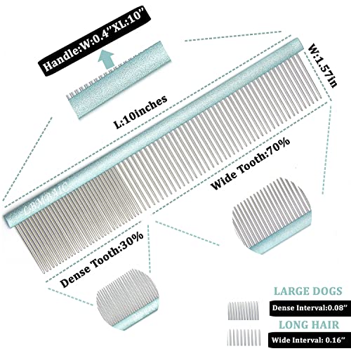 LBMBAIC 10-Inch Large Dog Metal Grooming Comb – Double-Sided for Shedding & Matted Hair (Blue)