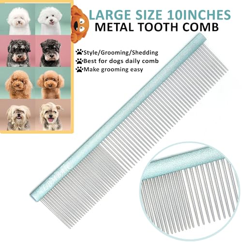 LBMBAIC 10-Inch Large Dog Metal Grooming Comb – Double-Sided for Shedding & Matted Hair (Blue)