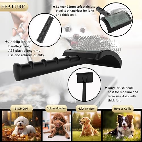 LBMBAIC Dog Slicker Brush - 25mm Extra Long Pins for Poodles, Doodles, Goldendoodles - Removes Tangles & Mats