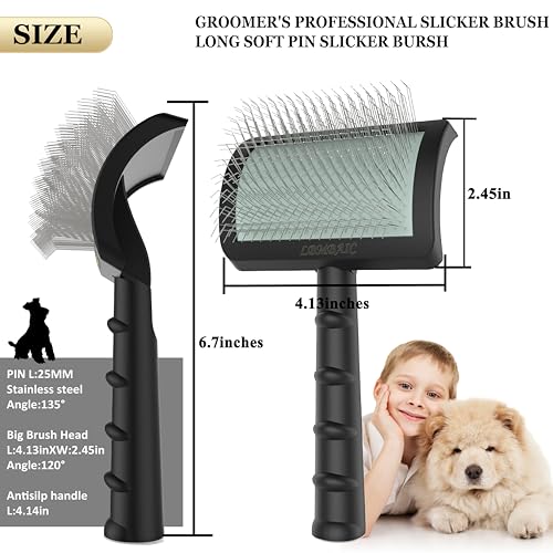 LBMBAIC Dog Slicker Brush - 25mm Extra Long Pins for Poodles, Doodles, Goldendoodles - Removes Tangles & Mats
