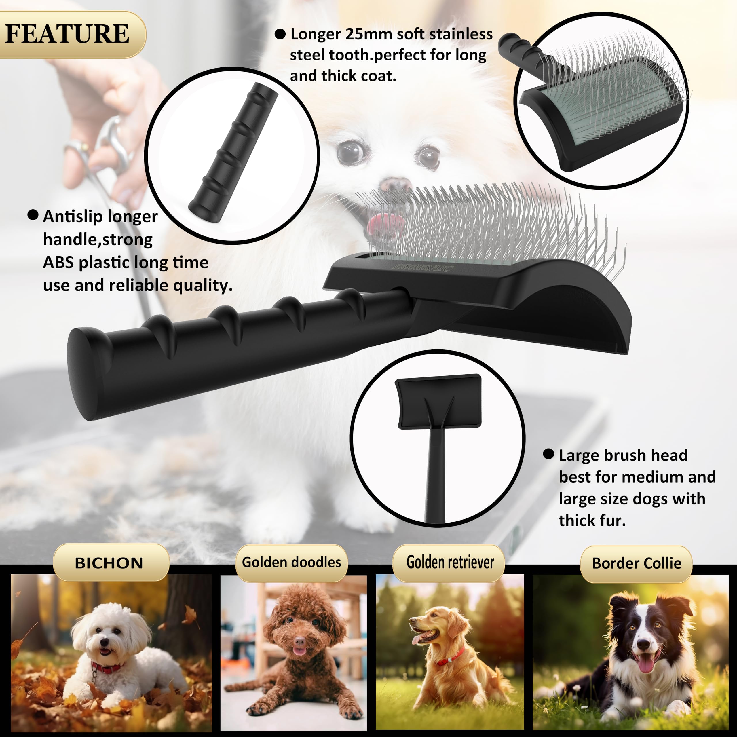 LBMBAIC Dog Slicker Brush - 25mm Extra Long Pins for Poodles, Doodles, Goldendoodles - Removes Tangles & Mats