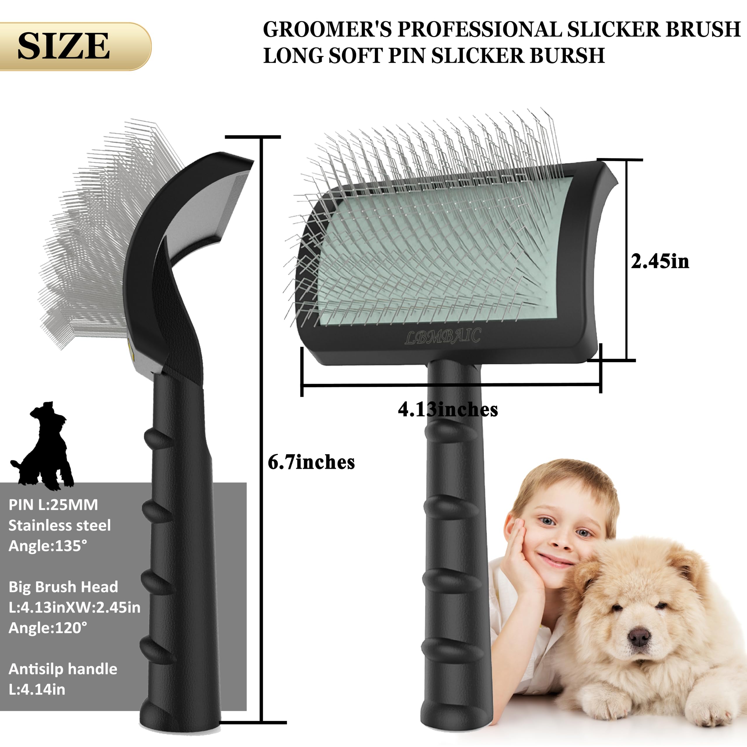 LBMBAIC Dog Slicker Brush - 25mm Extra Long Pins for Poodles, Doodles, Goldendoodles - Removes Tangles & Mats
