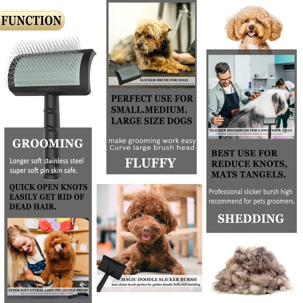 LBMBAIC Dog Slicker Brush - 25mm Extra Long Pins for Poodles, Doodles, Goldendoodles - Removes Tangles & Mats