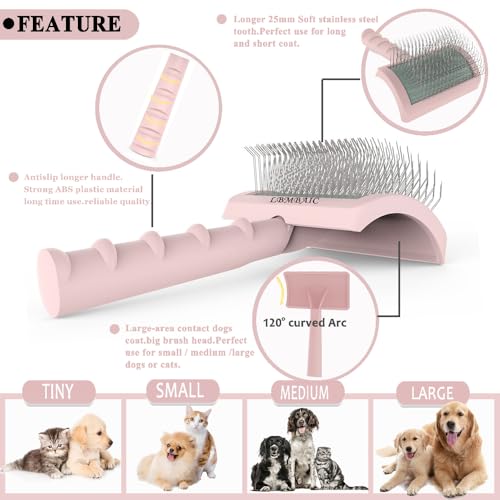 LBMBAIC Slicker Brush for Dogs with Thick Fur - 25mm Soft Pins, Pink