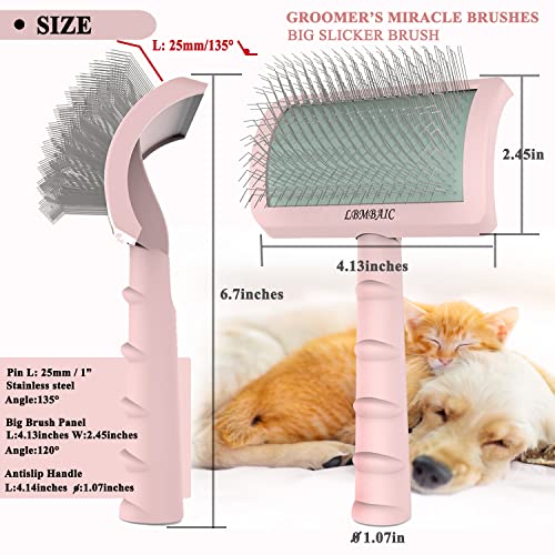 LBMBAIC Slicker Brush for Dogs with Thick Fur - 25mm Soft Pins, Pink